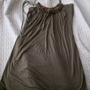 Wildcat wood beaded collar olive minidress Sz. S